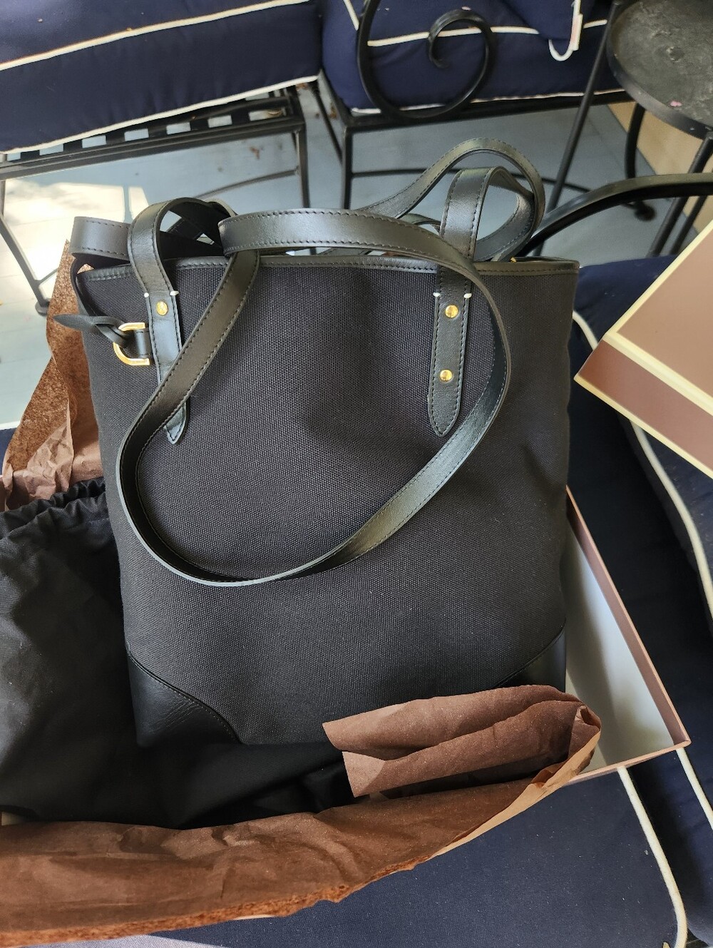 T. ANTHONY Black Canvas & Leather Crossbody Tote, Bucket Bag w/ Box! - Picture 6 of 16